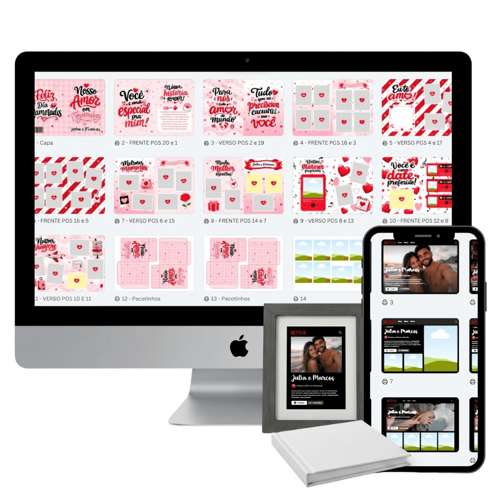 Mockup tangibilizador do Pack de templates para presentes personalizados